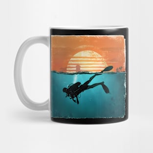 Scuba Diving Retro Sun Set Lovers Men Women Divers Mug